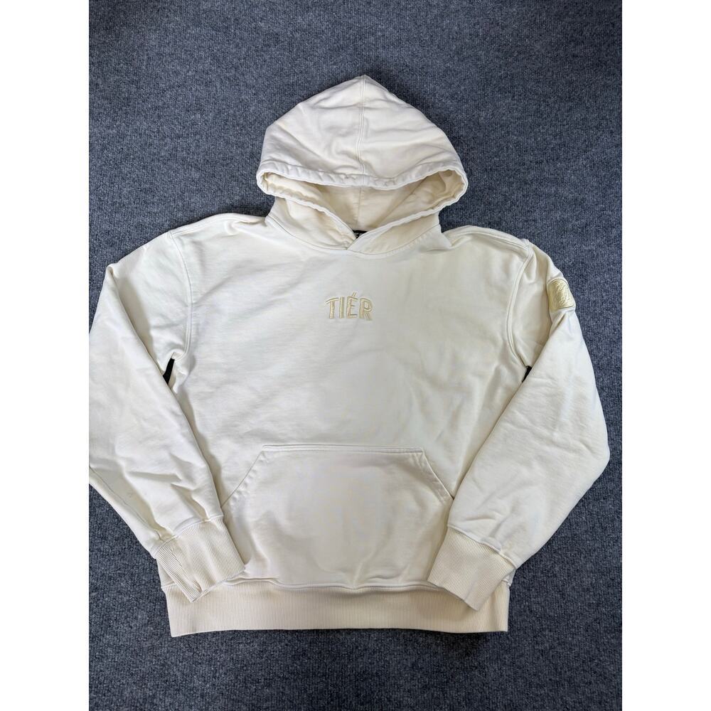 Tier NYC Unisex Cream Hoodie Pullover Sweatshirt Size Small Front Pocket